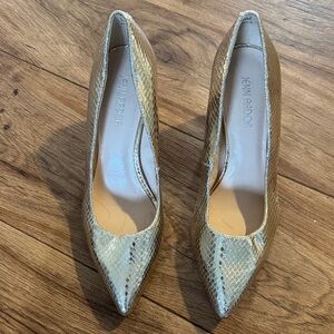 Jenn Ardor Metallic Gold Snakeskin Heels
